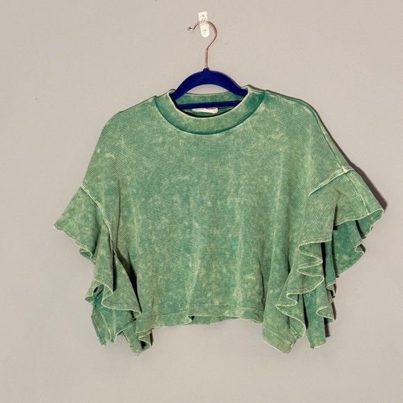 Altar'd State Mint Green Nessa Flutter Sleeve Top - Size XS - Picture 1 of 6